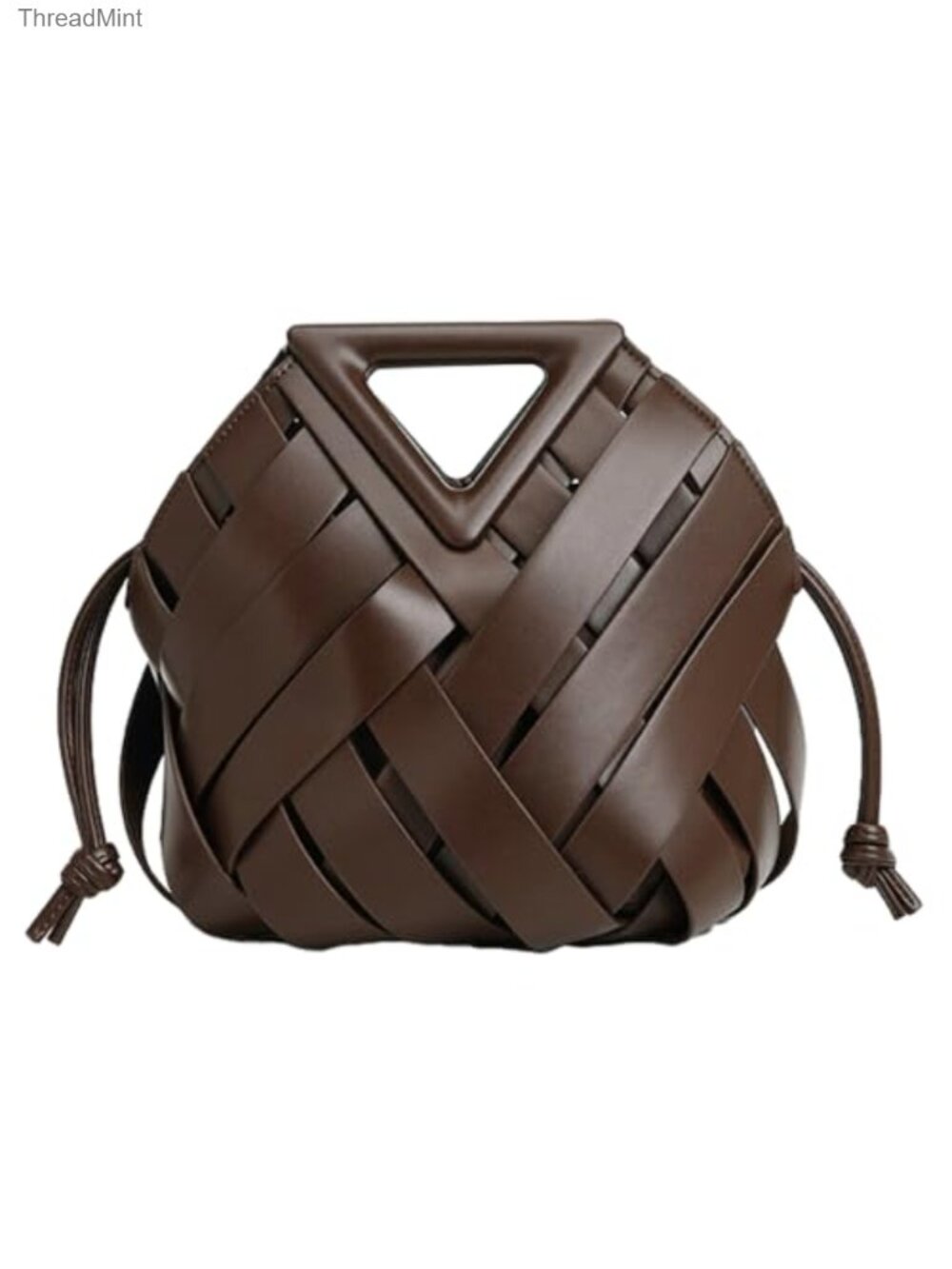Vegan Leather Woven Bucket Bag Crossbody Top Handle Handbag